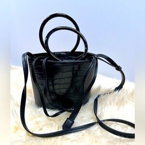 Elizabeth and James Ring Handle Croco Crossbody Bag w Drawstring
